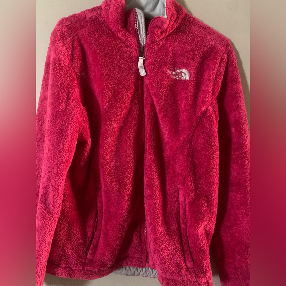 The North Face Hot Pink Sherpa Fleece with gray Logo